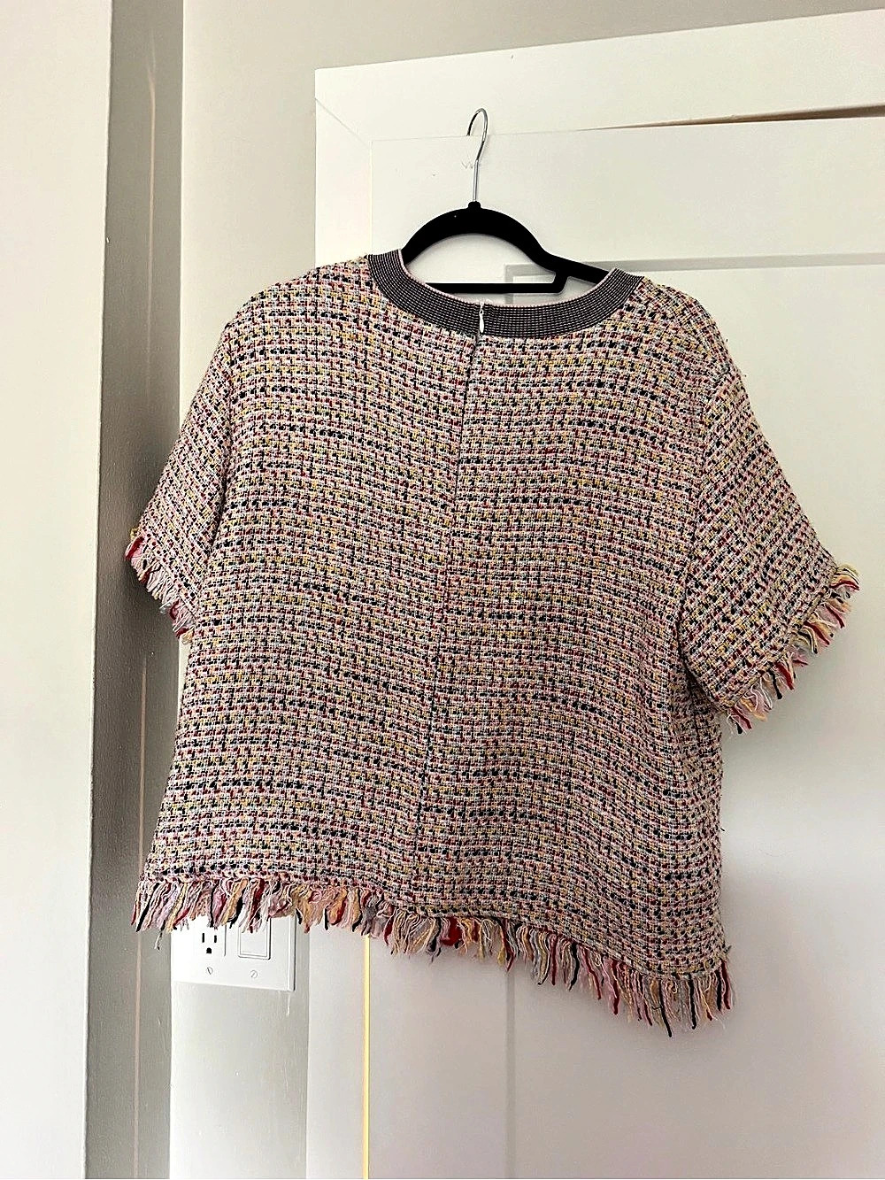 Zara Frayed Raw Hem Edge Tweed Sweater Shirt